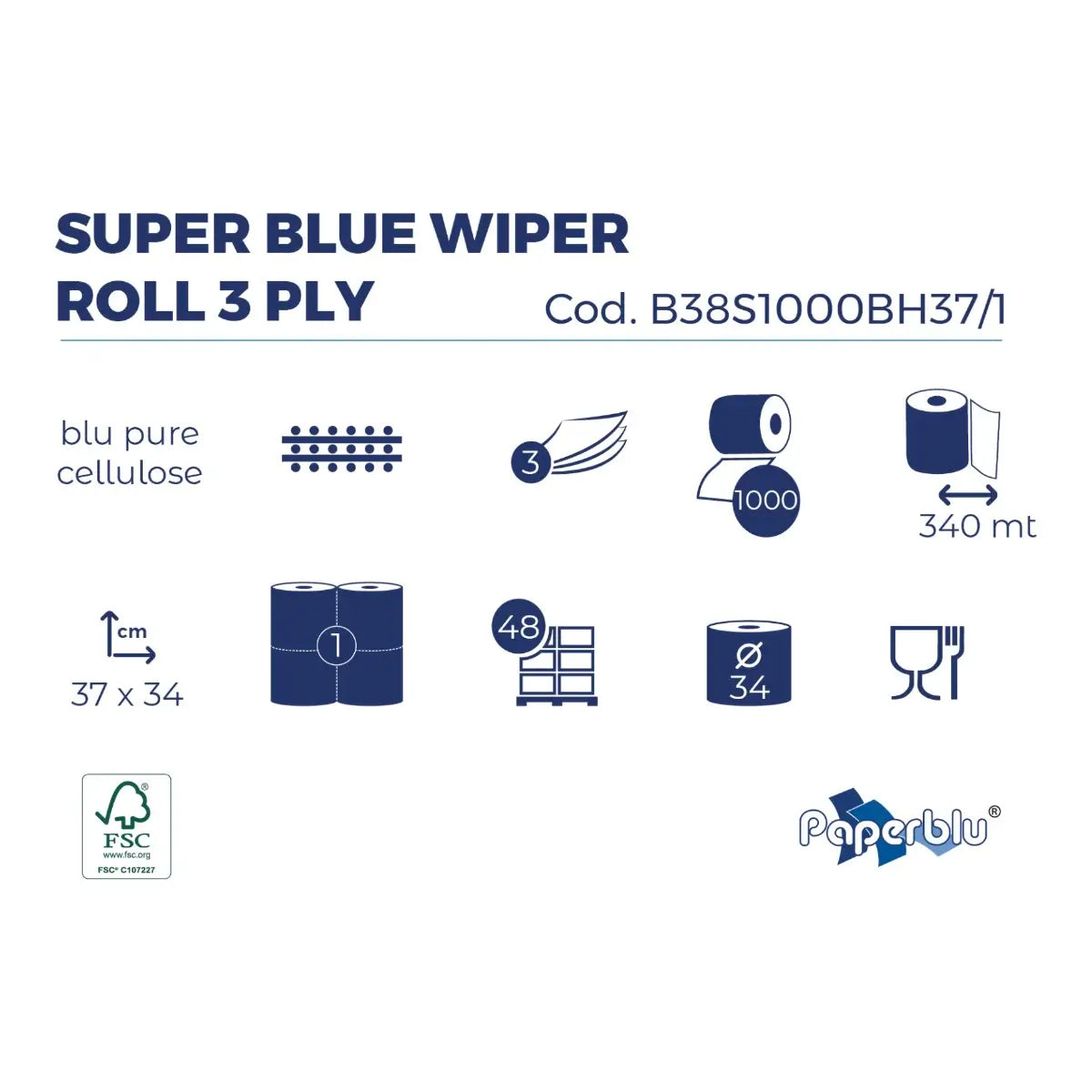 PAPERDI Putztuchrolle 3-lagig Blau 1000 Blatt