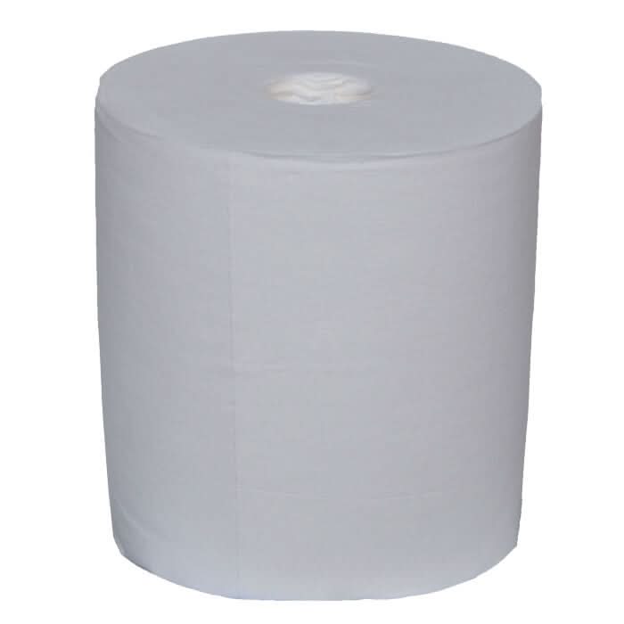 Eine zylindrische weißpapierrolle arcora x-line wipes ersatzrolle 350 blatt mit glatter leicht strukturierter oberfläche