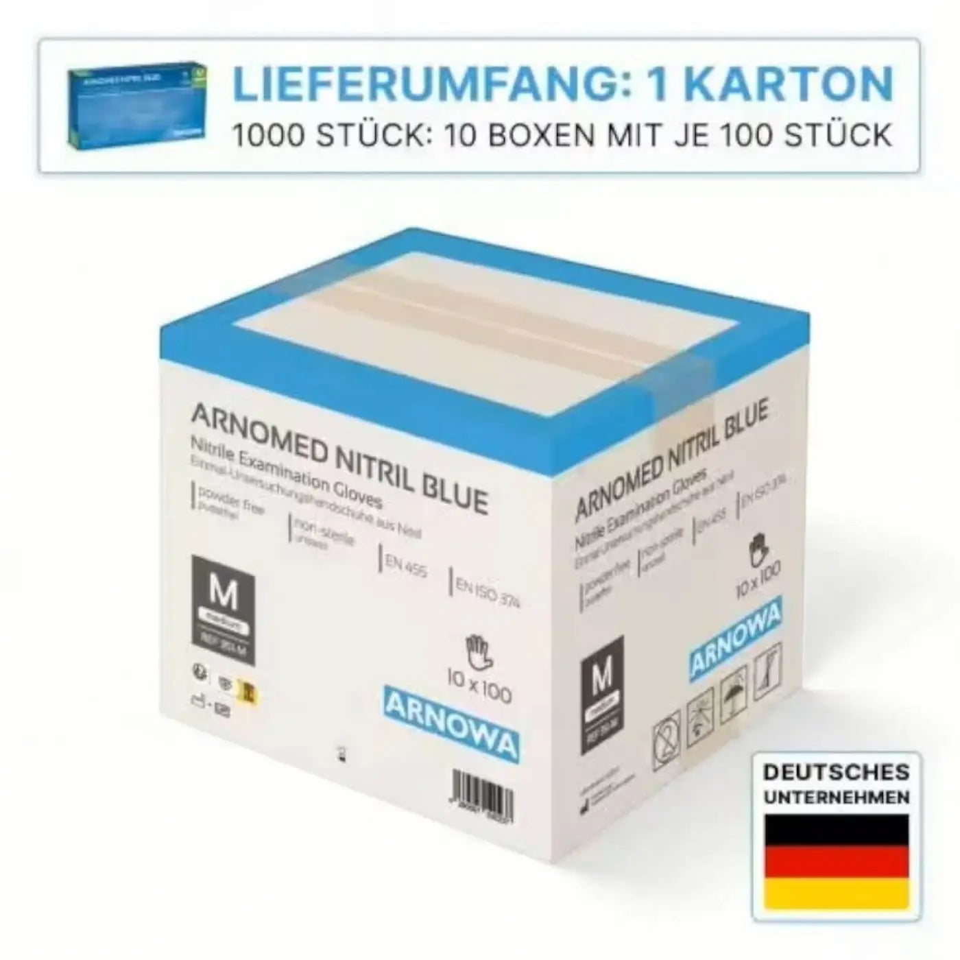 Weiß-blauer arnomed nitrilhandschuhe einweghandschuhe karton mit 100 stück in der größe m