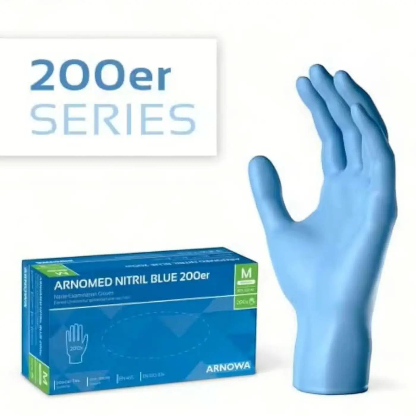 Lightblaue puderfreie nitrilhandschuhe m größe aus der arnomed 200er serie mit 200 stück im pack
