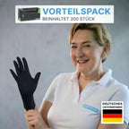Arnomed nitril-handschuhe puderfrei schwarz aus latex in 200 stück packung, bild zeigt die rückseite