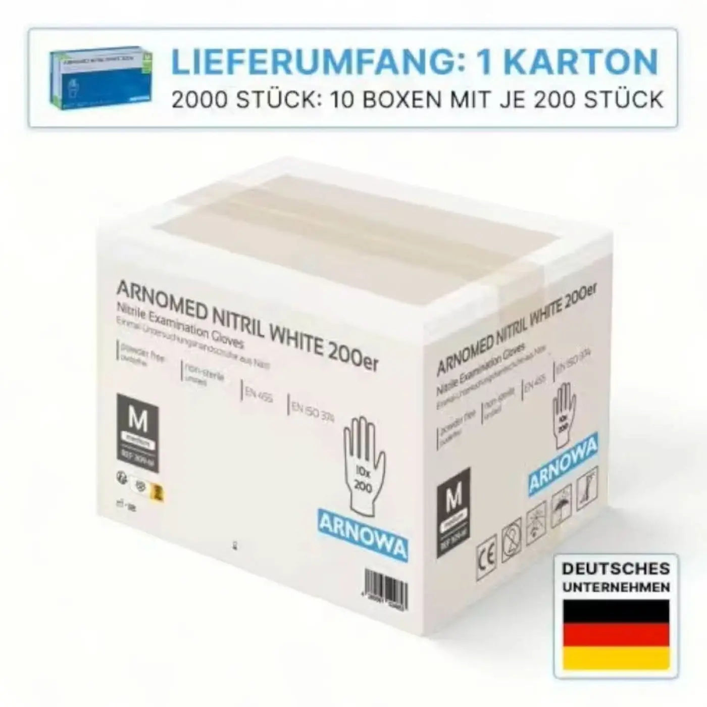 Weißes arnomed nitril handschuh box mit 200 puderfreien untersuchungshandschuhen aus nitril