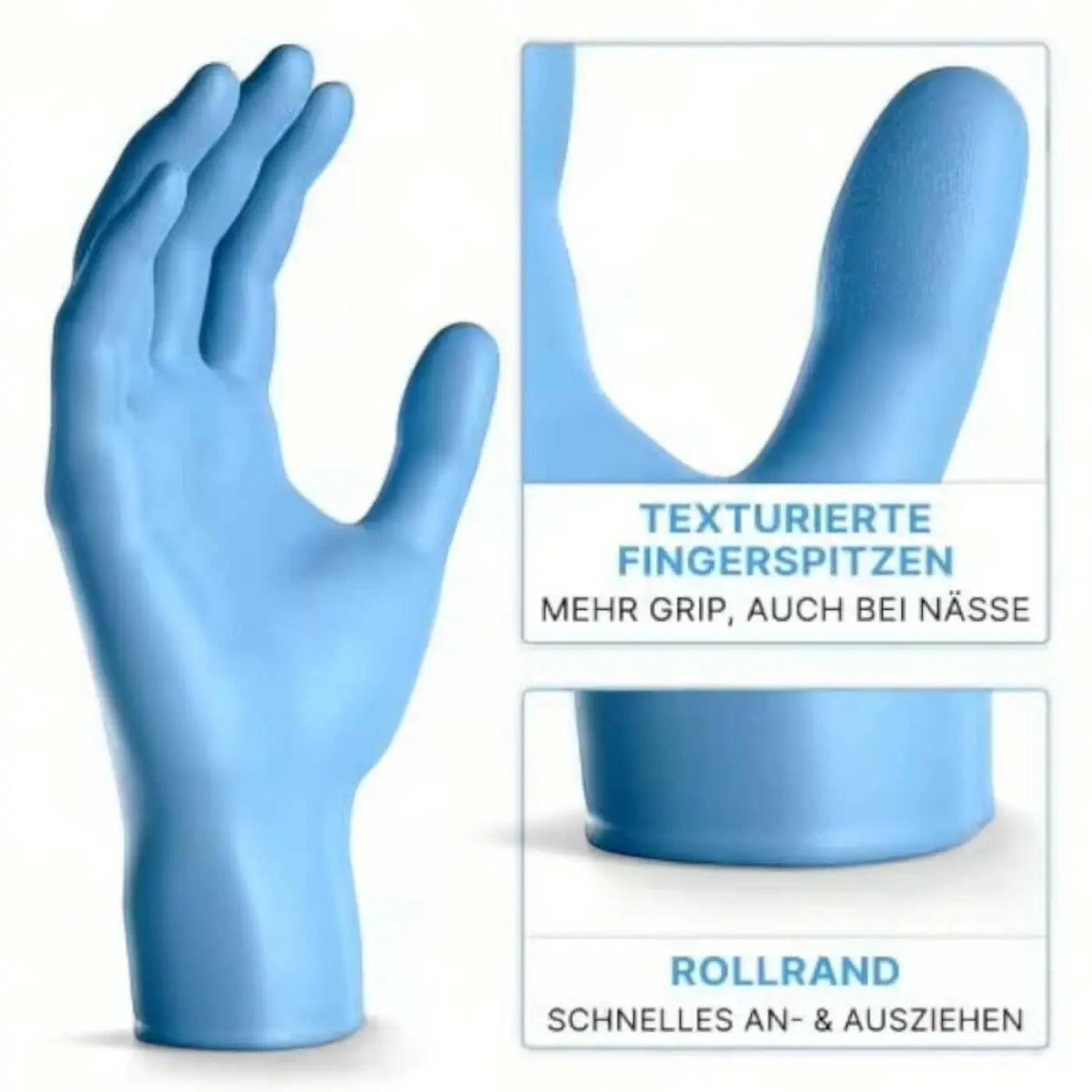 Arnomed nitril-handschuhe 200 stück in hellblau mit strukturierter oberfläche und verstärkten fingertips für besseren griff