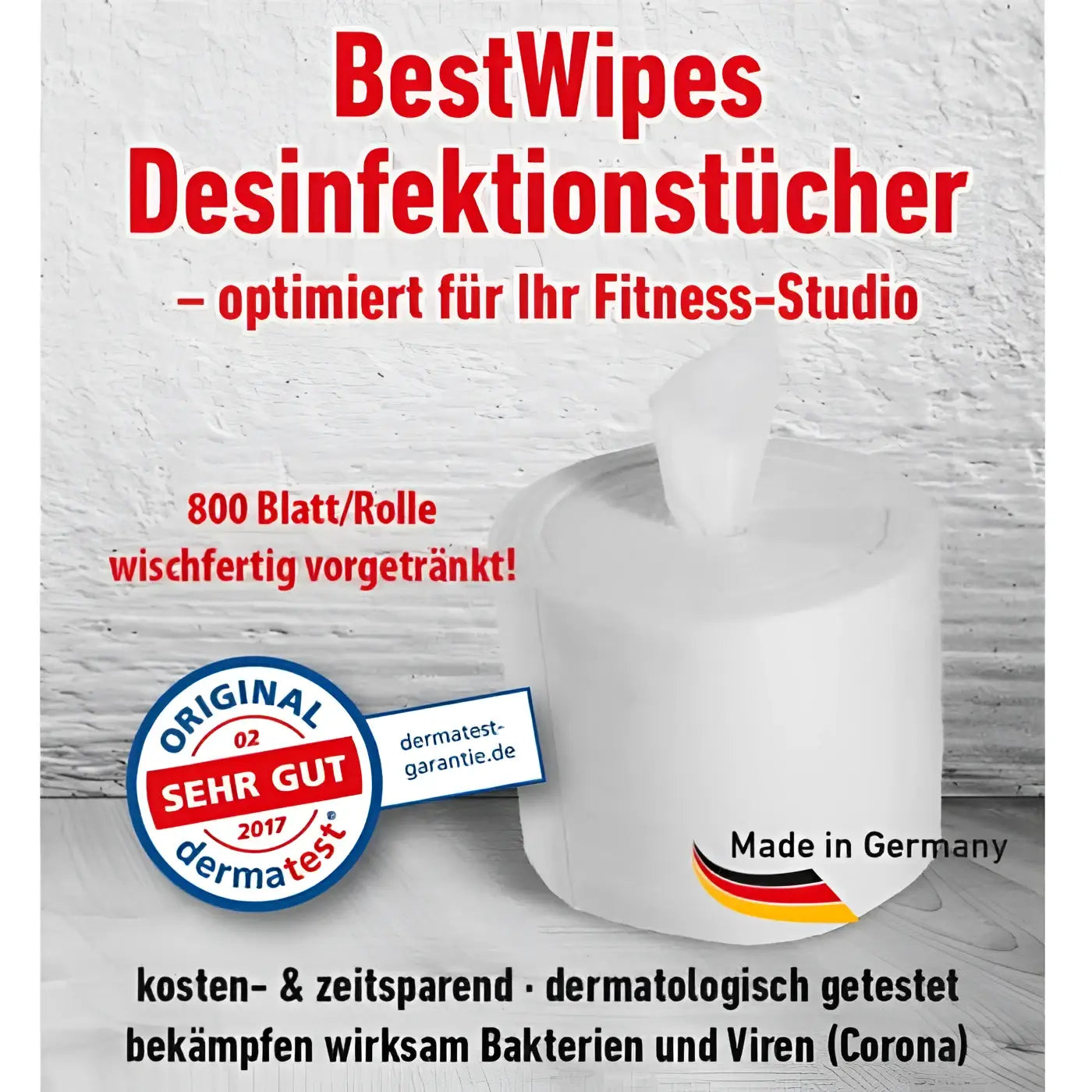 Weiße rolle bestwipes desinfektionstücher 750 blatt für fitnessstudios zur hygienischen reinigung