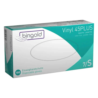 BINGOLD Rękawice jednorazowe winylowe 45PLUS przezroczyste bezpudrowe 100 sztuk