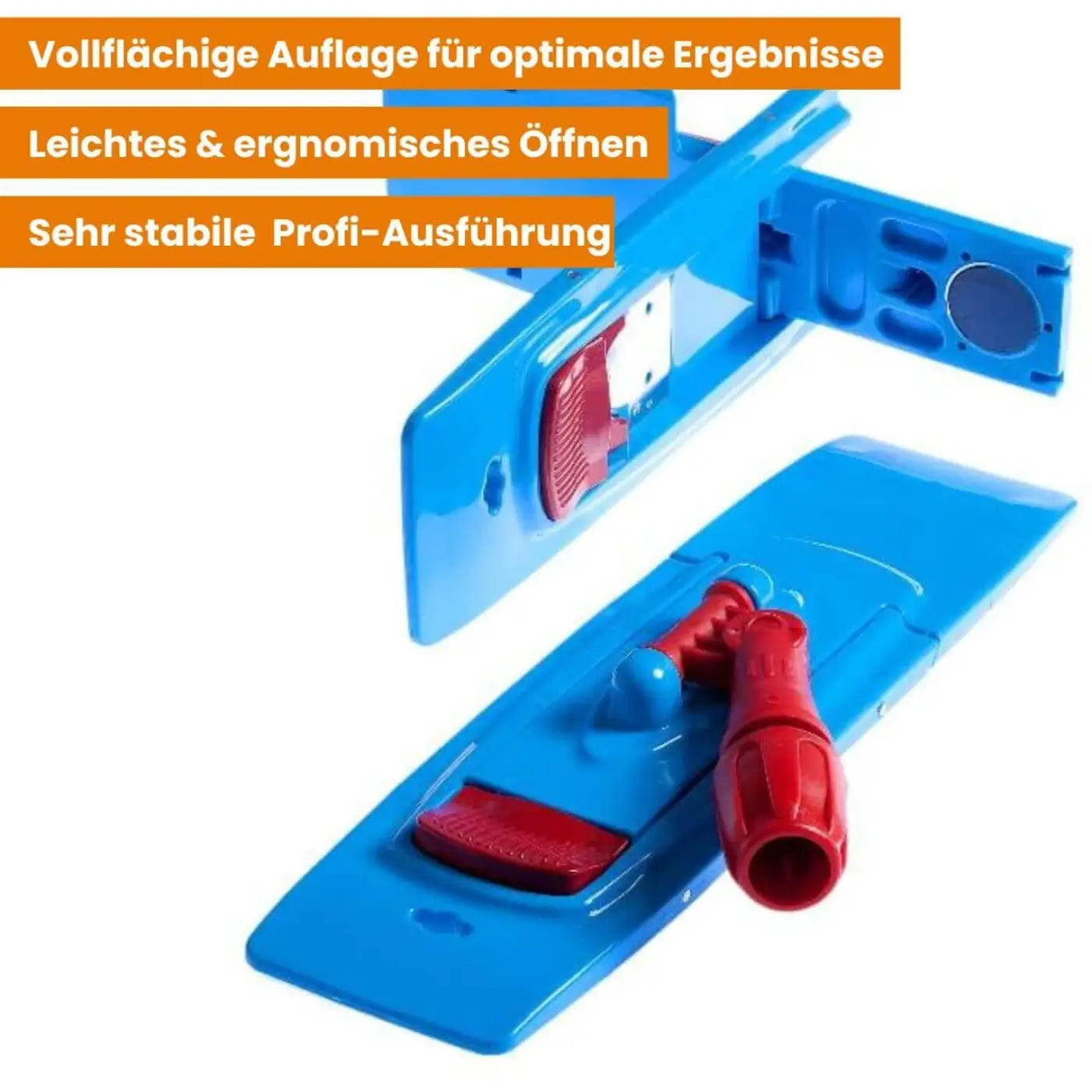 Blauer und roter kunststoff bodenwischer mit ergonomischem design für parkett und laminat 50 cm