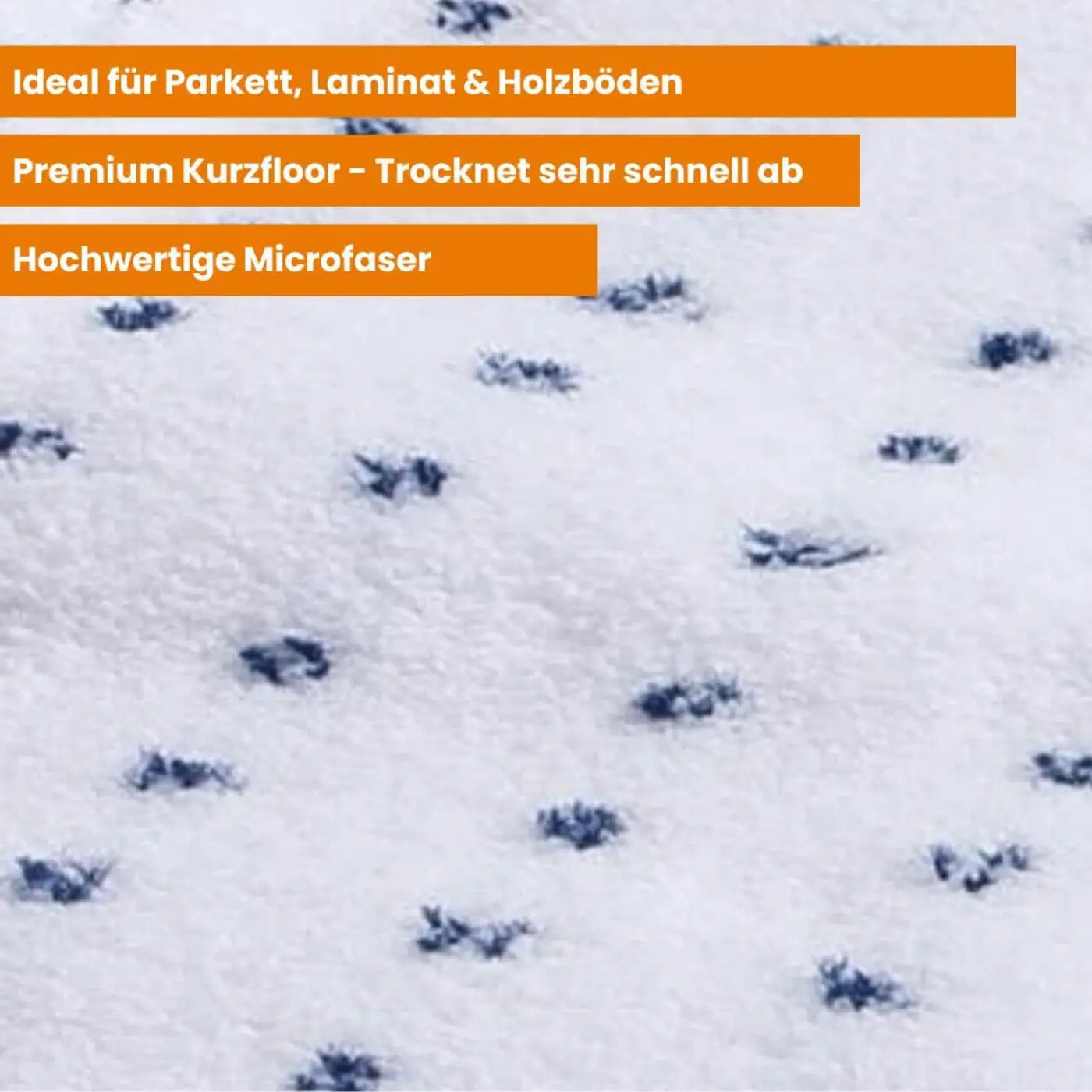Weißes mikrofasertuch mit dunkelblauen sprenkeln für bodenwischer profi-set parkett und laminat 50 cm