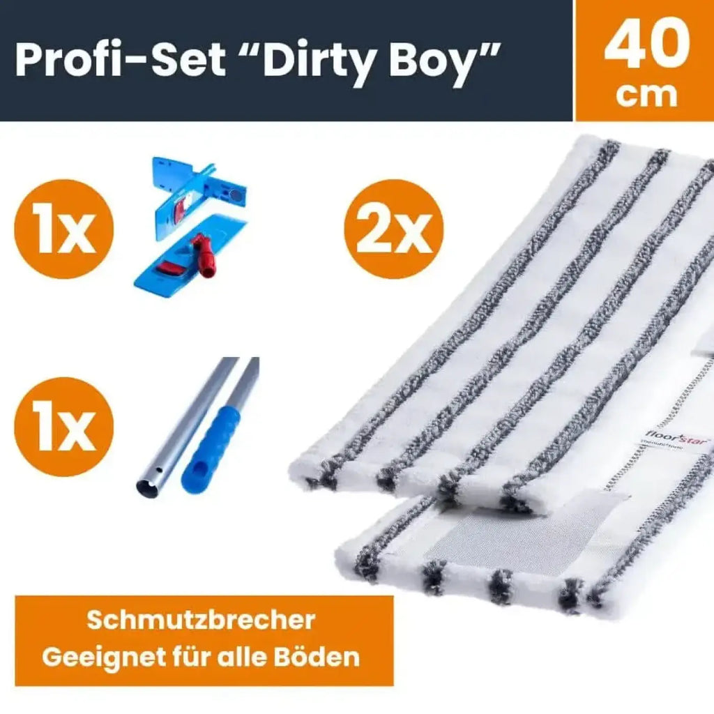 Weiß und grauer gestreifter mikrofaser-wischmop mit gewebtem design im bodenwischer profi-set schmutzbrecher 40 cm