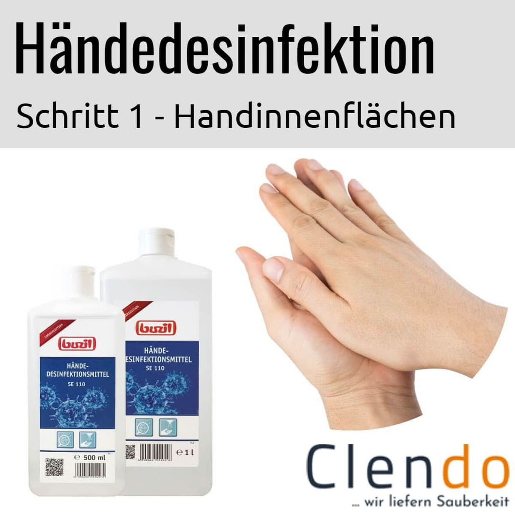 Weiße kunststoffflasche busil händedesinfektion se110 500 ml mit blauem etikett und rotem logo