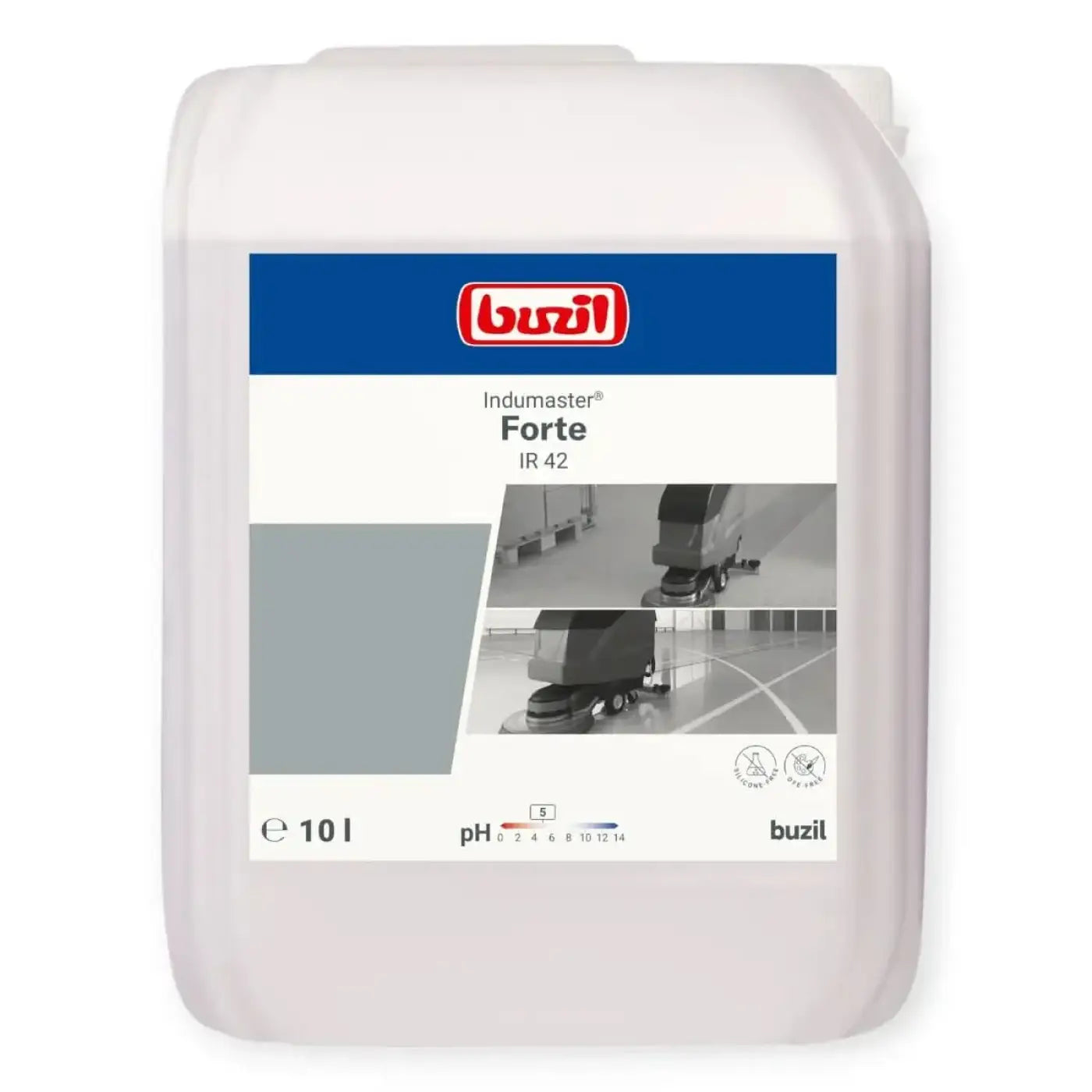 Weißer plastikbehälter des buzil indumaster forte ir 42 lösemittelhaltigen industriellen bodenreinigers 10l
