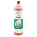 Eine transluzente rosa flasche mit rotem deckel und weißem etikett zeigt buzil planta bucasan hit p921 sanitärreiniger 1l
