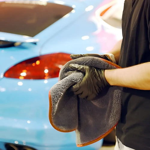 Clendo auto-poliertuch premium graues mikrofasertuch mit orangefarbener einfassung für autoaufbereitung