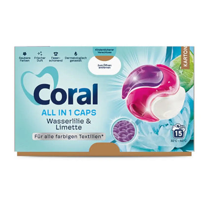 CORAL detergent All in1 kapsułki Lilia wodna & limonka 15 prań