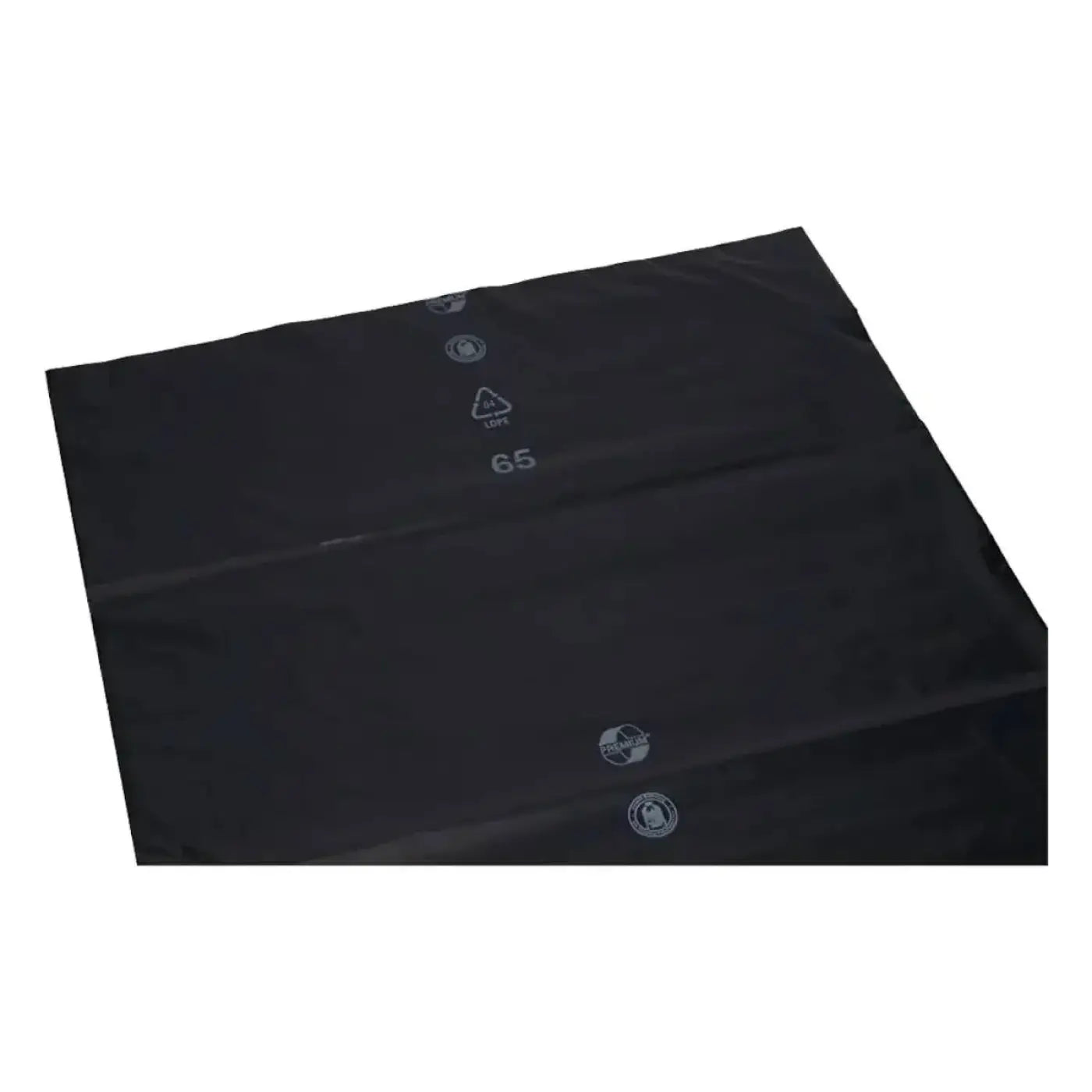 Schwarzer deiss müllsack aus ldpe 120 liter mit recycling symbolen und zahl 65 typ 100 250 stück