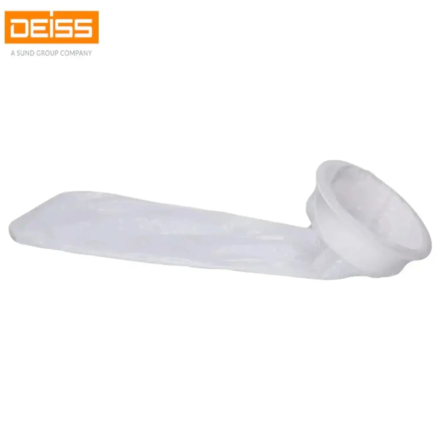 Deiss spuckbeutel mit mundstück aus weißem ldpe mit konischem, zylindrischem filterbeutel und flachem körper