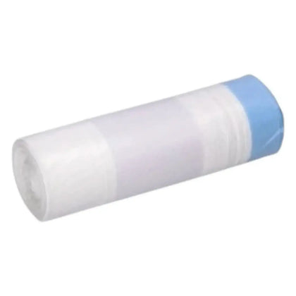 Ein rolle klarer müllbeutel aus hdpe mit blauem verschluss für 30 liter von deiss standard in weiß
