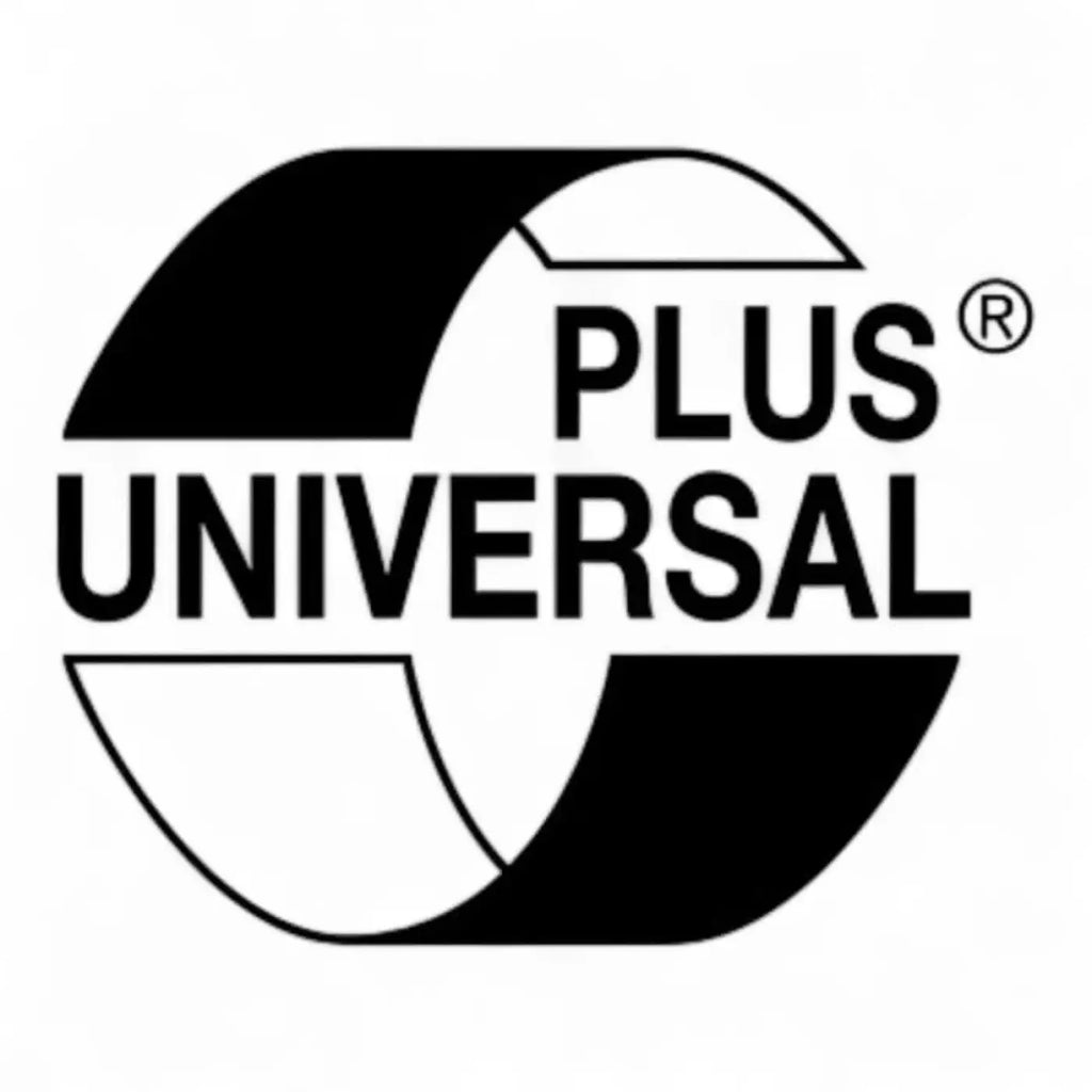 Schwarz-weiß plus universallogo mit fettem schriftzug in stilisiertem rundem design auf deiss universal plus müllbeutel 30 liter transparent