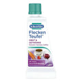 Weiße kunststoffflasche mit türkisfarbenem deckel und etikett dr beckmann fleckenteufel obst und getränke 50g