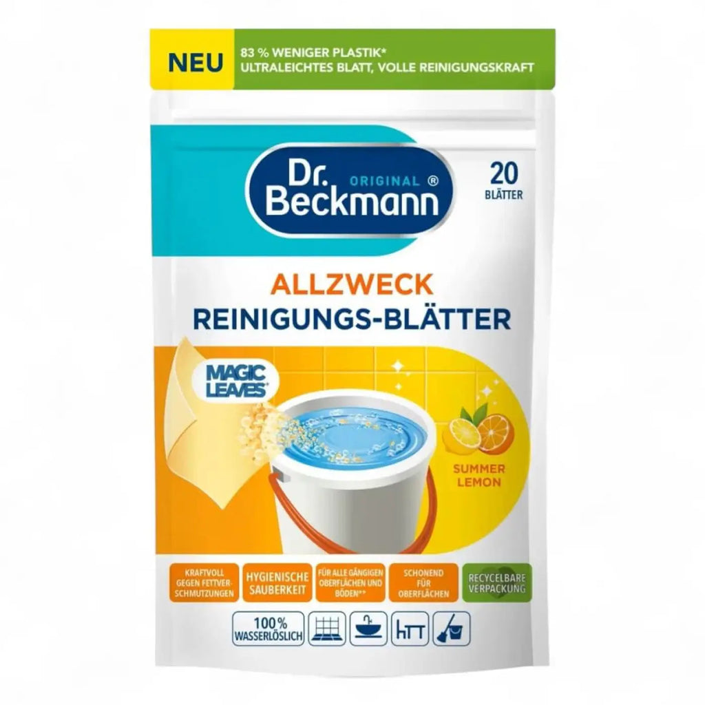 Dr beckmann magic leaves allzweck reinigungs blätter rückseite mit anwendungshinweisen und produktinformationen