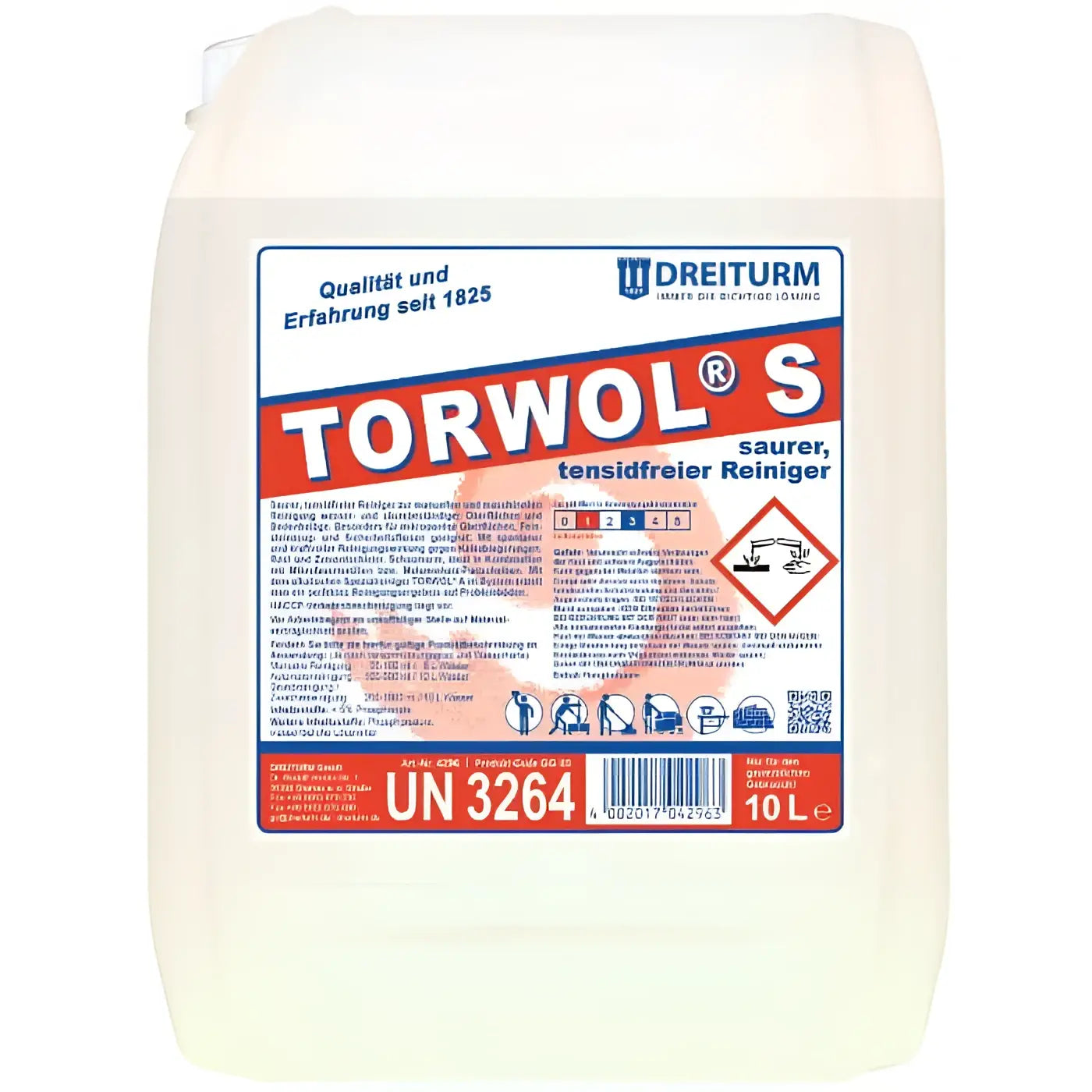 Weißer kunststoffbehälter dreiturm torwol s tensidfreier saurer reiniger 10 liter für schonende reinigung