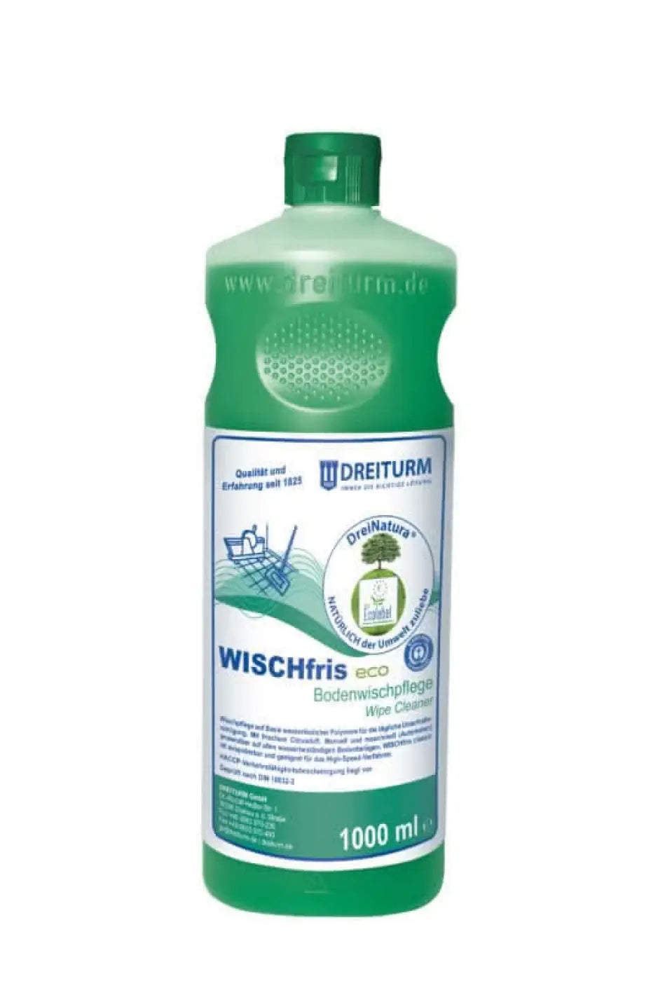 Grüne plastikflasche dreiturm wischfris eco wipe cleaner 1000 ml zur bodenpflege