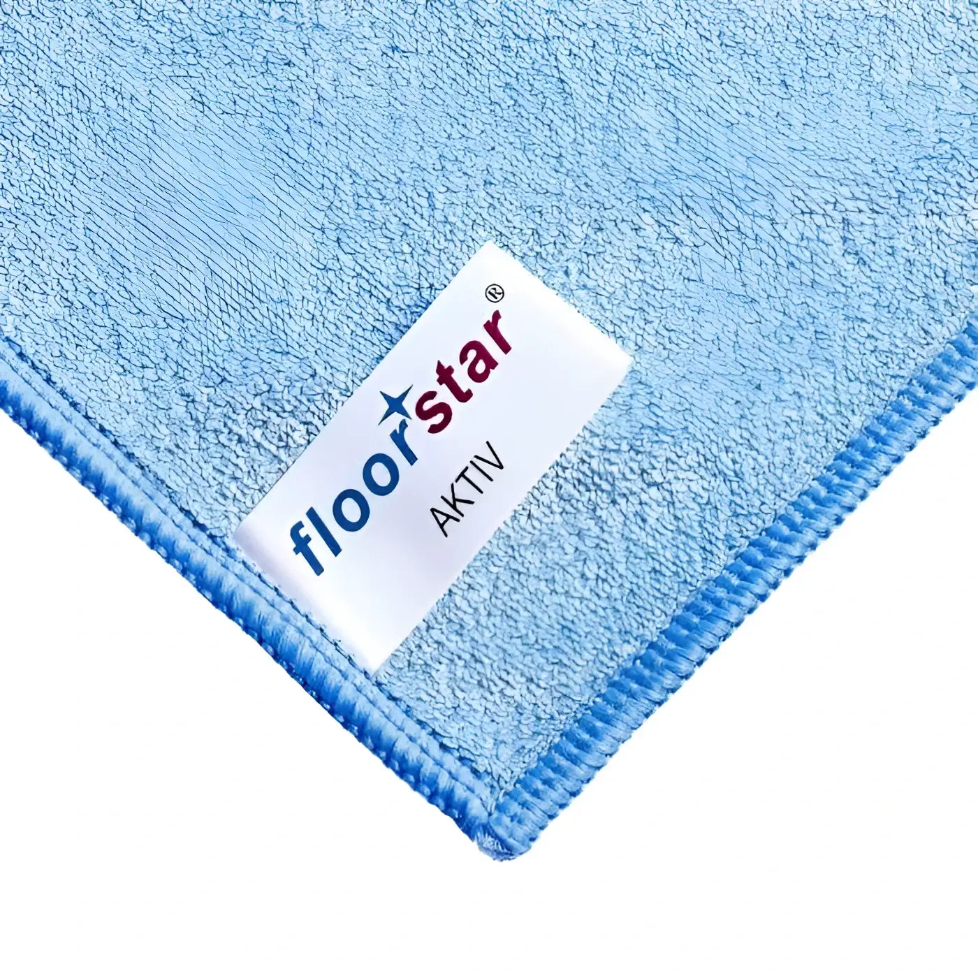 Lichtblaues microfiber premium-stretchtuch von floorstar aktiv mit weißem label aus hochwertigem material