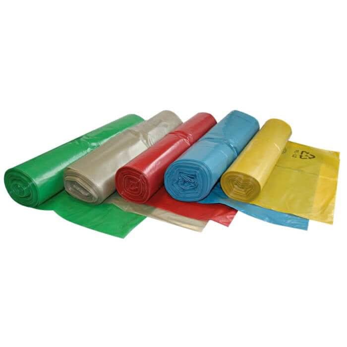 Hygoclean müllsäcke 120l ldpe 33µ in grün beige rot blau und gelb aus durchsichtigem kunststoff