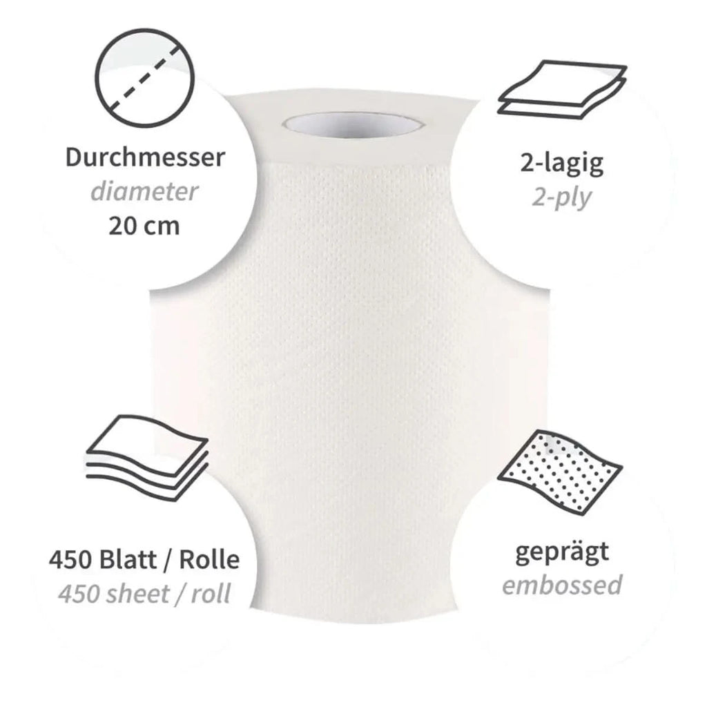 Weißes 2-lagiges hygienisches papierhandtuchrolle mit prägung 20 cm durchmesser innenabwicklung