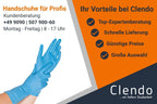 Hand mit blauen hygonom hdpe handschuhen polyclassic strong getragen aus latex in 100 stück packung