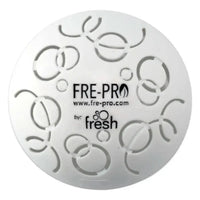 Weiße kreisförmige frepro easy fresh 2.0 raumduft abdeckung mit matter oberfläche und geprägt verzierten mustern aus kunststoff