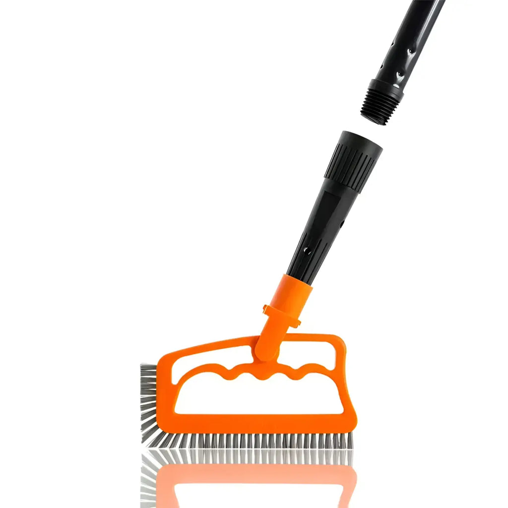 Orange plastikgriff mit metallborsten und schwarzem verstellbaren stangenanschluss fuginator kombi-adapter 24mm