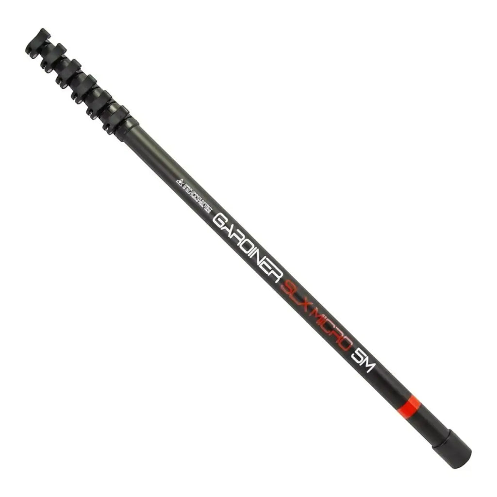 Black carbon fiber teleskopstange gardiner slx micro 5 meter mit roten akzenten und branding