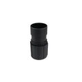 Schwarze plastikgeräteanschluss muffe ø38mm mit geriffelter oberfläche und gewindeverbindung sichtbar von hinten