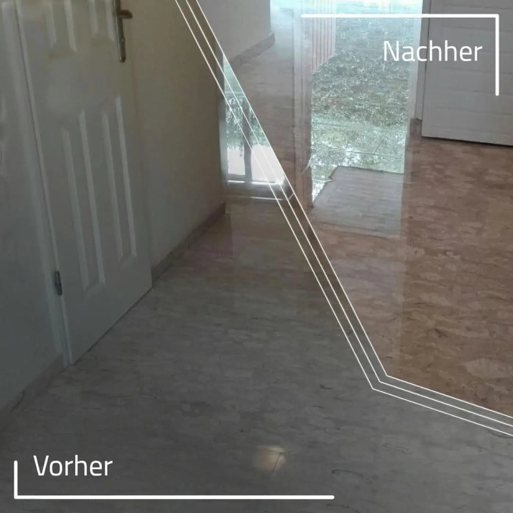 Polierter beiger marmorboden mit feiner musterung hergestellt mit herwetec schukolin polymergrund plus härter