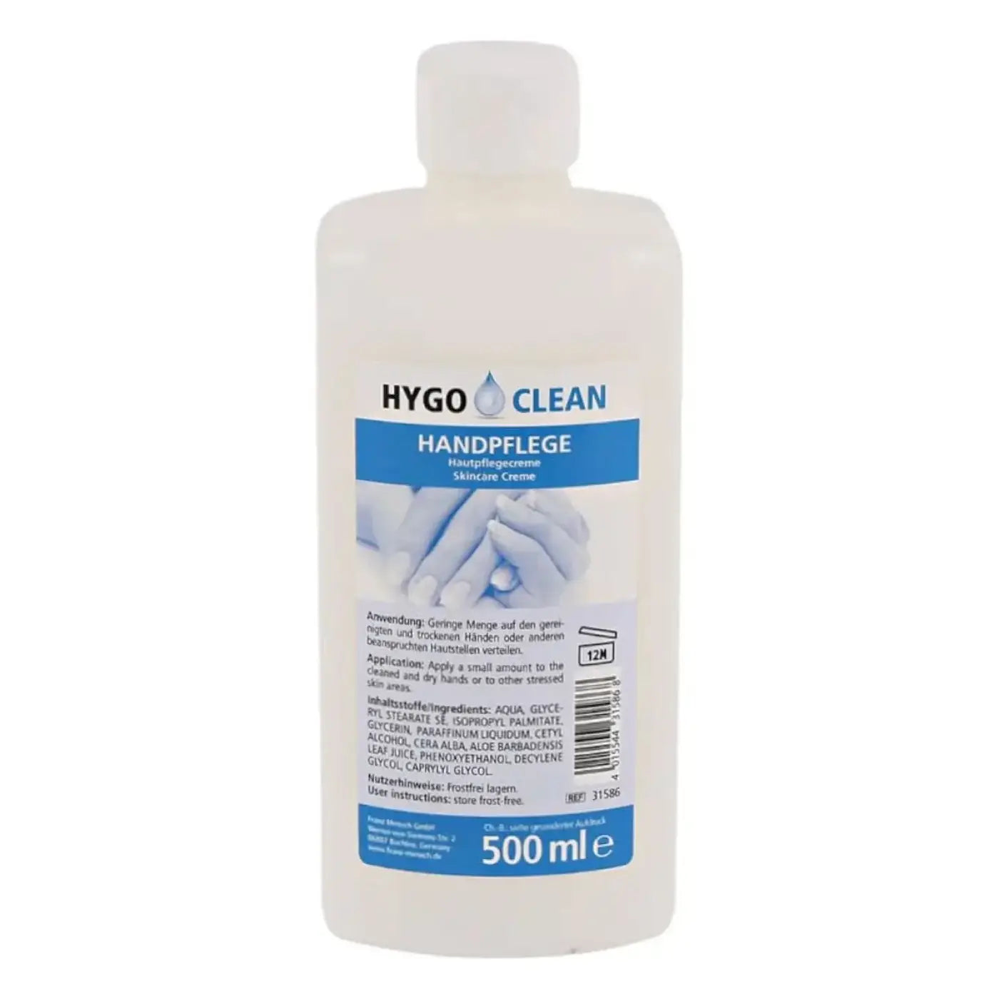 Transparenter plastikflasche hygo clean handpflegecreme revitalisierend 500 milliliter kapazität