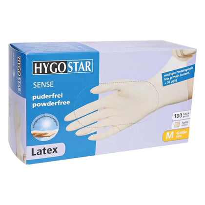 Hygostar latex-handschuhe sense 100 stück größe m puderfrei aus latex in einer box
