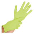 Grüne hygienische schutzhandschuhe hygostar safe light aus nitril mit enganliegendem sitz und verstärkten fingerspitzen