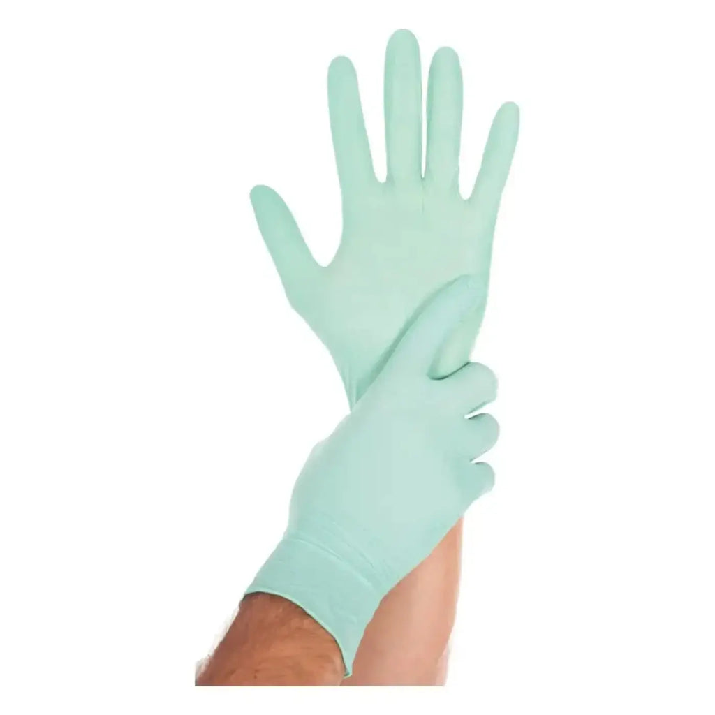 Hygostar safe light nitril-handschuhe mintgrün mit eng anliegendem sitz und verstärktem handgelenksbund, 100 stück