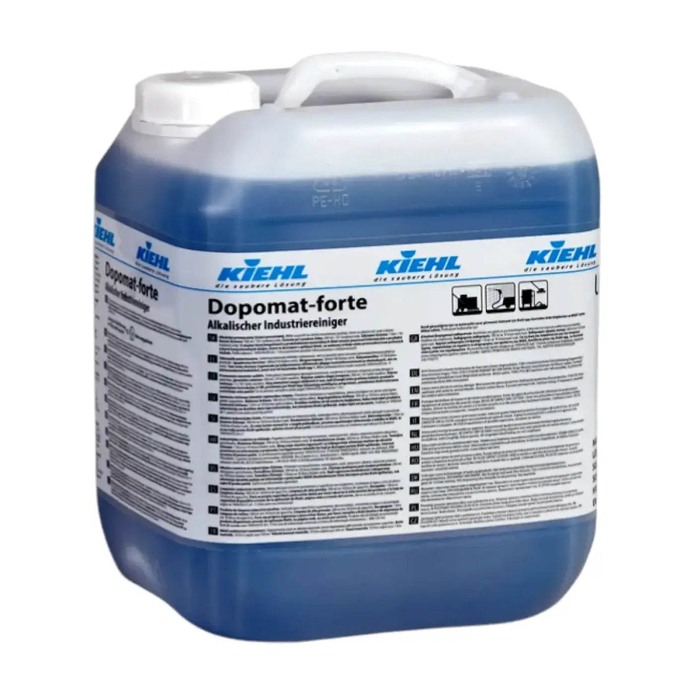 Kiehl dopomat forte Automatenreiniger und industriereiniger 10l blaue flüssigkeit in weißem plastikkanister mit zwei kapseln