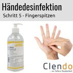 Klare kunststoffflasche mit weißem pumpspender und gelbem etikett langguth desmila lsi handdesinfektion 500ml