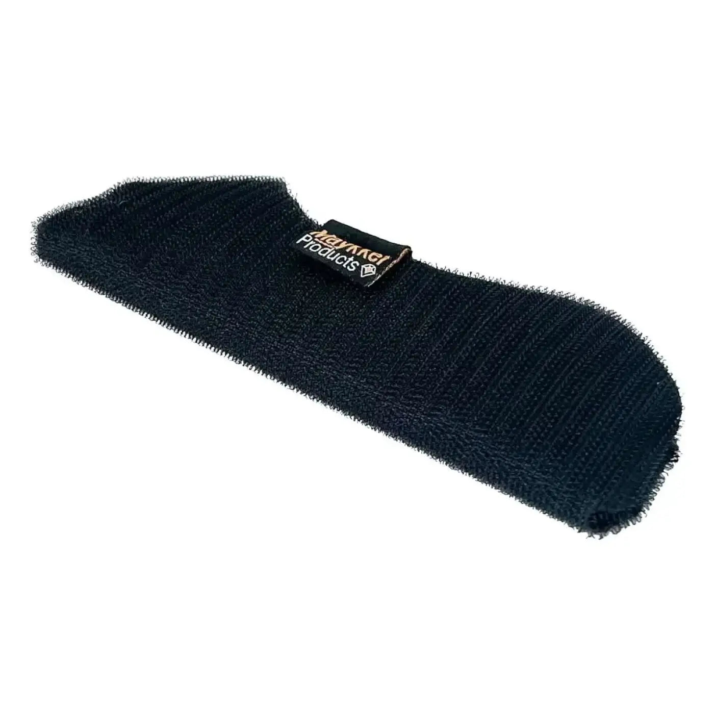 Schwarzer stoffklettverschluss mit kleiner etikette der marke meynke products für maykker handysleeve kletthülle