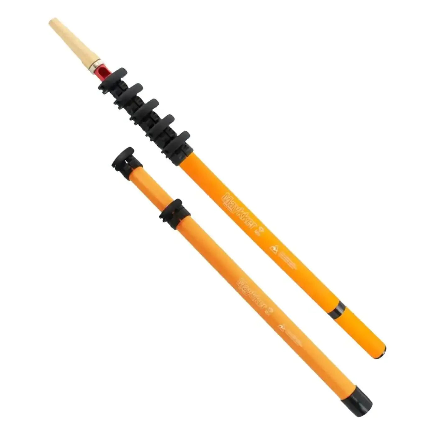 Orange teleskopstange maykker mini hybrid mit schwarzen verbinden und hellem holzgriff