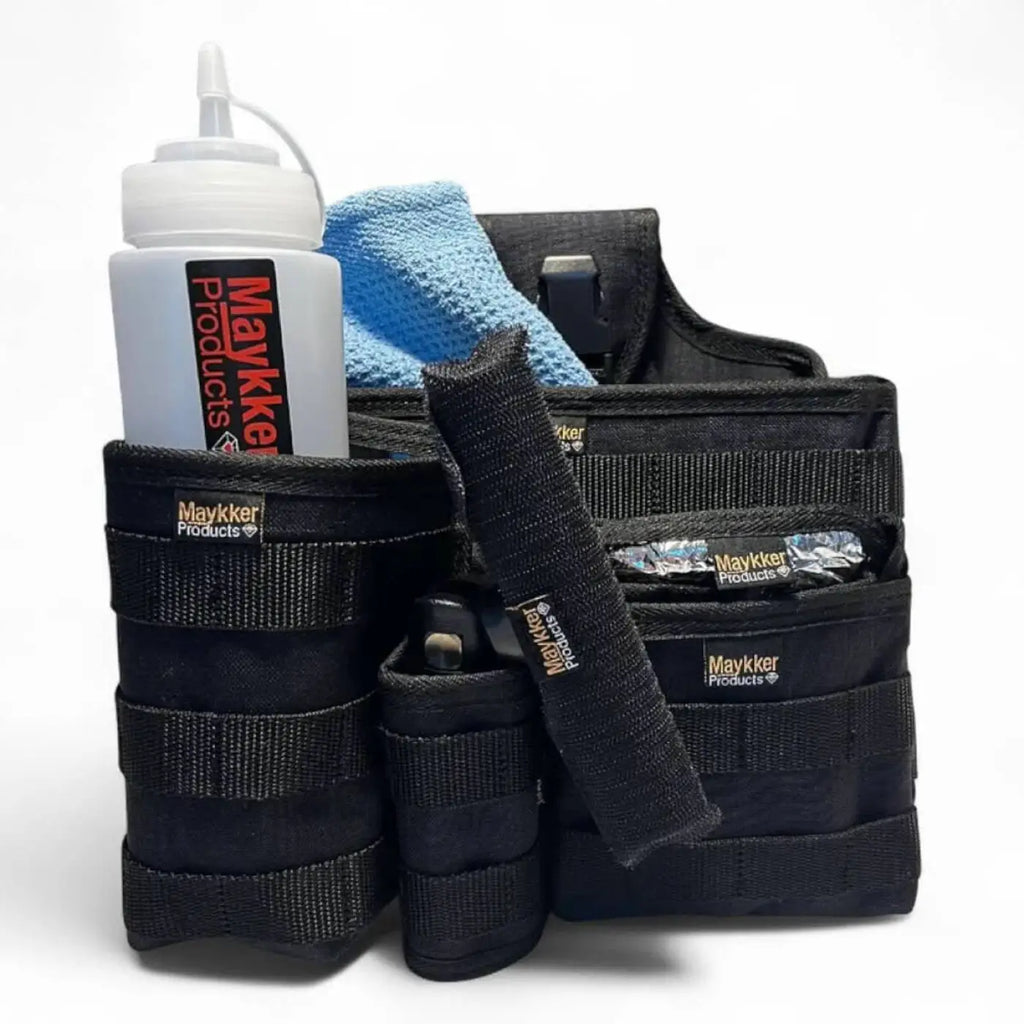 Schwarze maykker tactical advantage set tasche mit werkzeugorganizer und mehreren fächern für kleber und werkzeuge