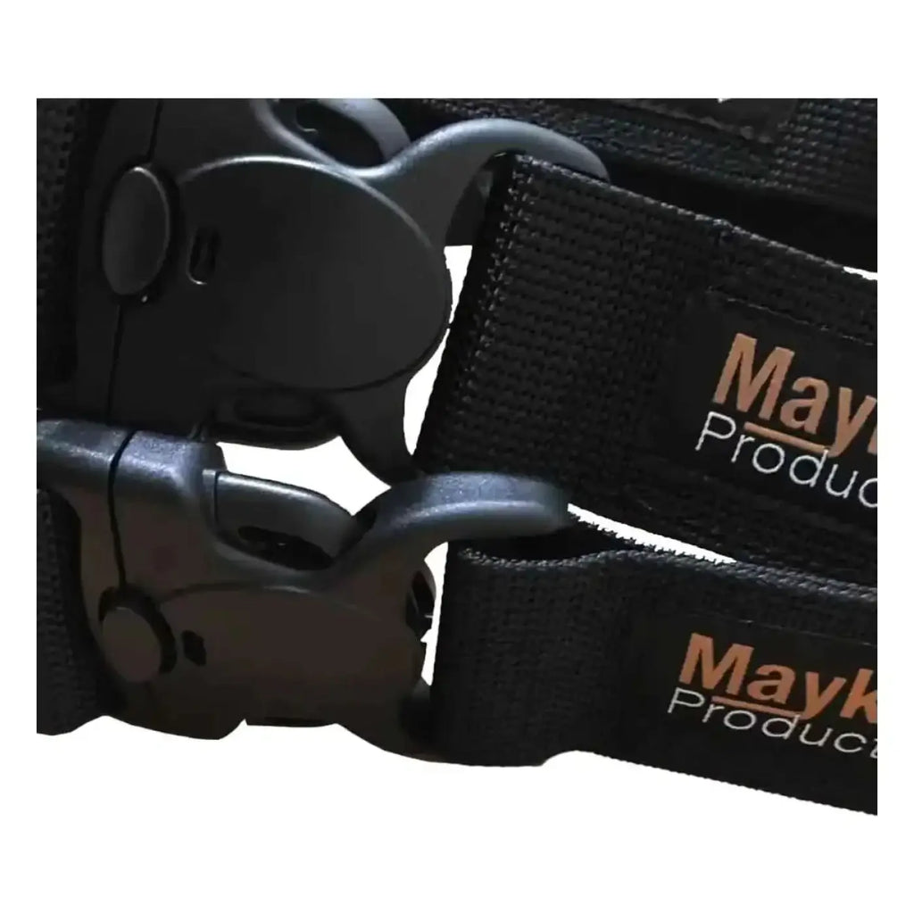 Schwarzer mayk products gürtel mit matter schwarzer kunststoffschnalle aus webstoff für den maykker tridentbelt