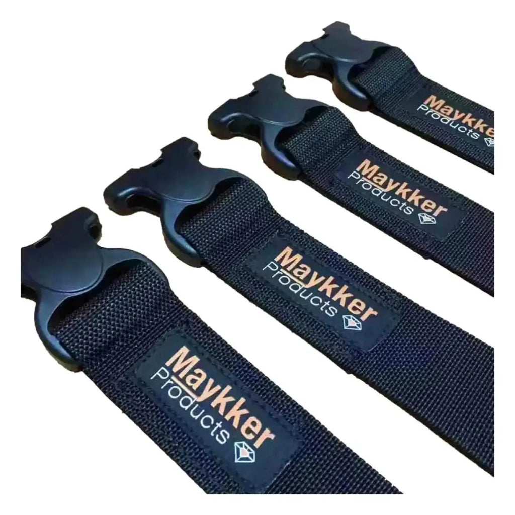Schwarze maykker tridentbelt gürtel mit verstellbaren textilriemen und schwarzen kunststoffschnallen