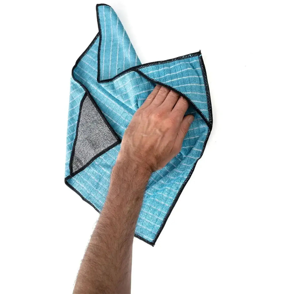 Moerman bambus reinigungstuch 60x40cm aus hellblauem mikrofaser mit weißem gittermuster und grauer dreieckspitze