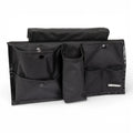 Schwarzer moerman bucket organizer werkzeugtasche aus mesh mit mehreren taschen und druckknöpfen und kleinem markenlabel