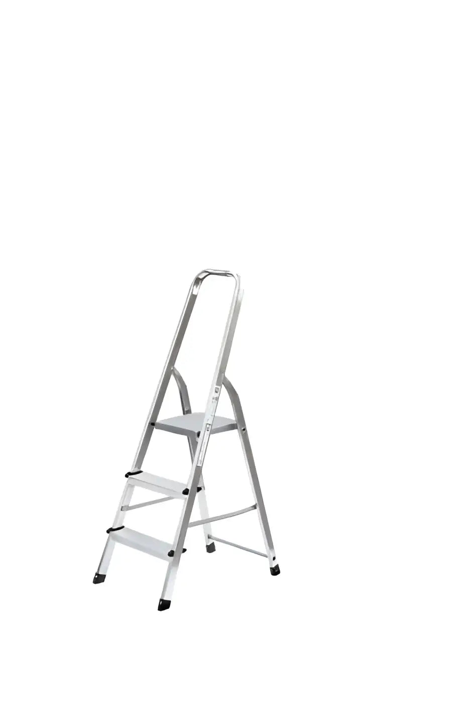 Silberne aluminium haushaltsleiter munck mit drei stufen und handlauf einseitig begehbar