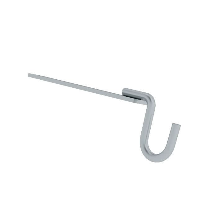 Silberner metallhaken mit geradem schaft und gebogenem j-förmigem ende von munk eimerhaken