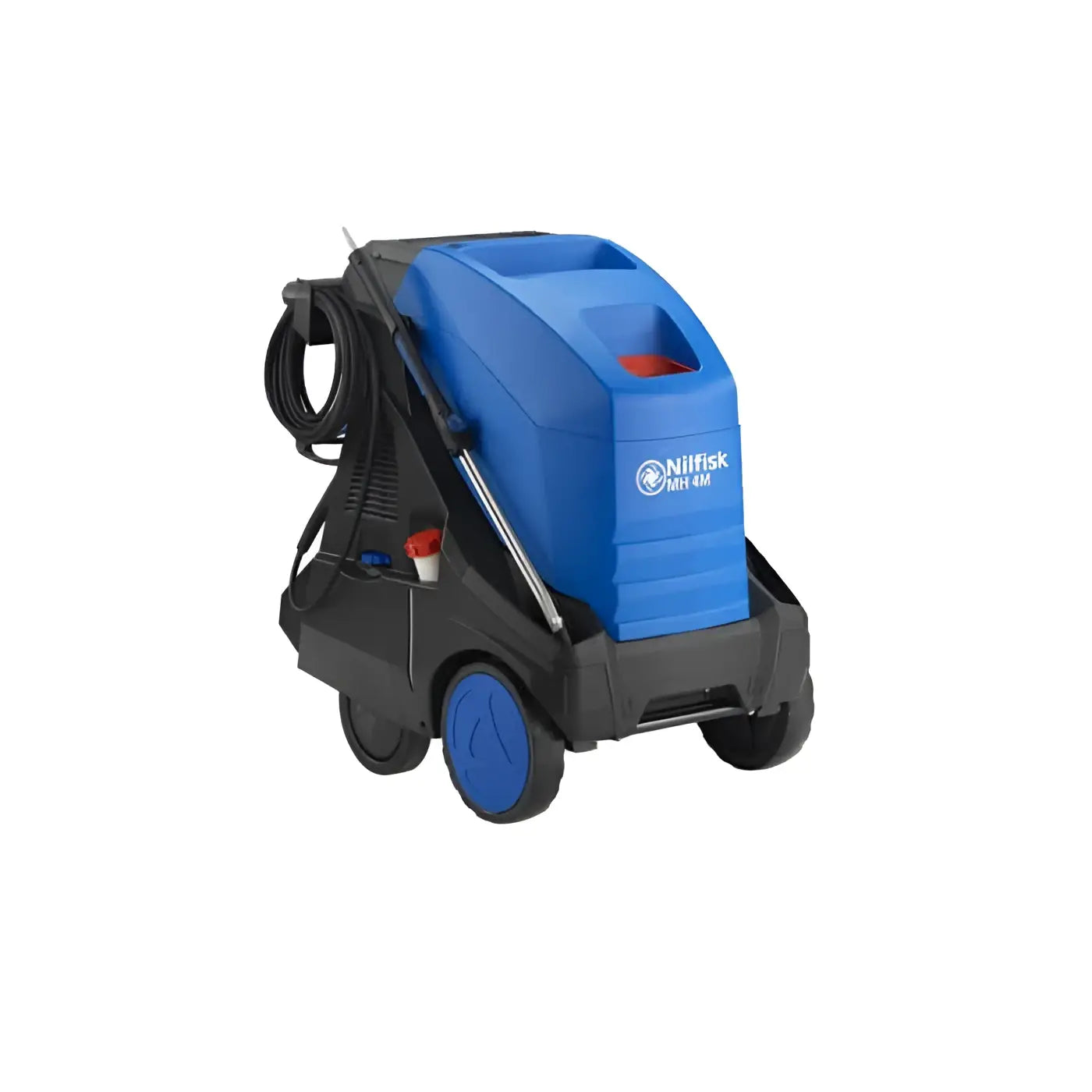 Nilfisk hochdruckreiniger mh 4m-200/960 fax eu in blau und schwarz mit schlauch auf rollen für einfache mobilität